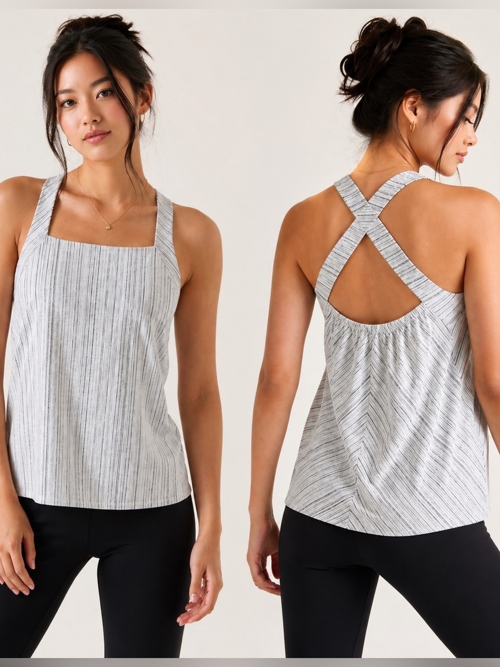 Athleta Arrival Tank Amara Stripe Black White Criss Cross Back XS